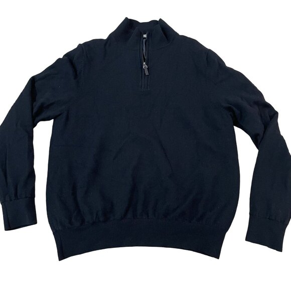 Italian Merino Wool 1/4-Zip Sweater Men's Size Small Warwick Hills Logo Black - Picture 1 of 7